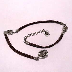 Women Braided Leather Floral Concho Belt Sz L Brown Silver Boho Cowgirl Festival